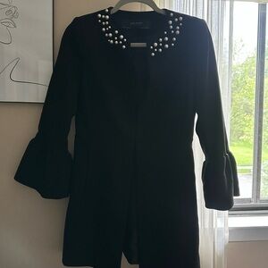 Zara (Never Worn) Black Blazer Coat with Pearl Embellishments